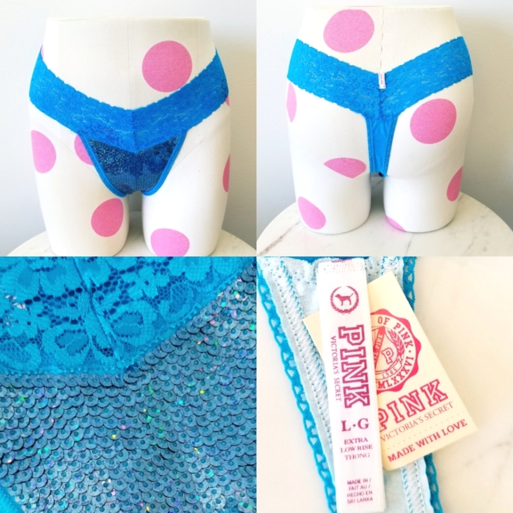Victoria's Secret PINK Vintage Sequin Bling Extra Low Rise Thong Panty NWT